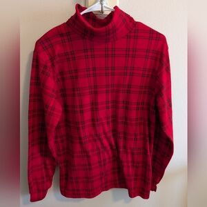 Classic Elements Women's Small Red Black Plaid Y2K Turtleneck Long Sleeve Top